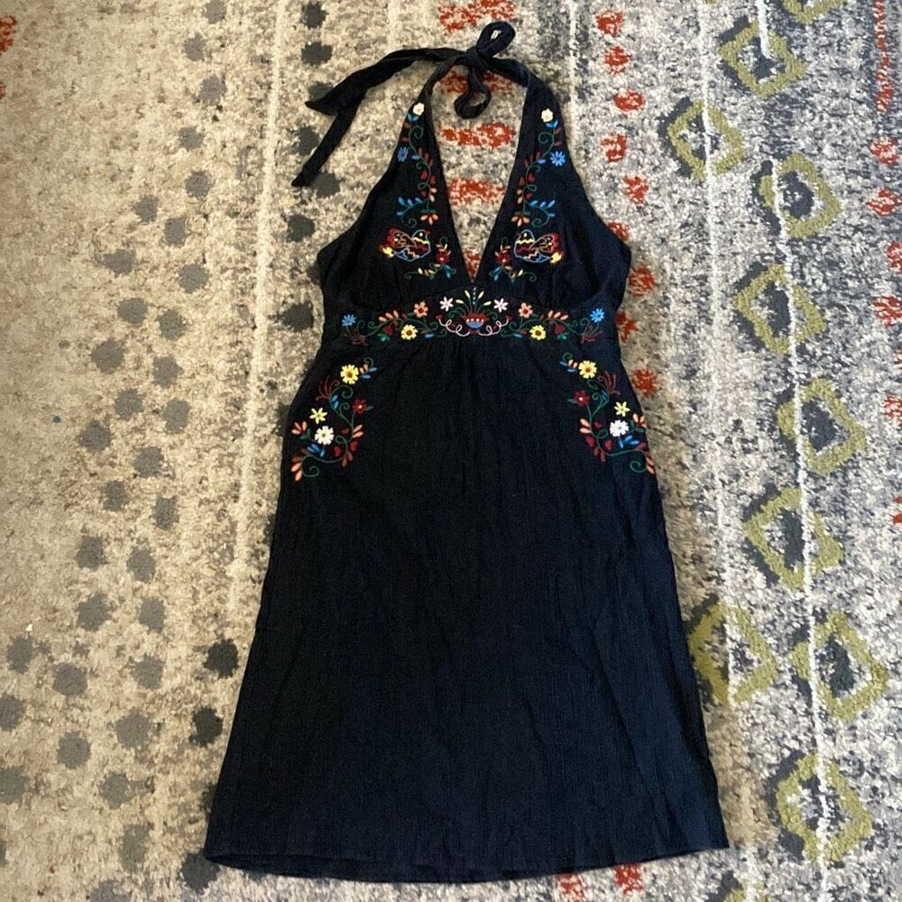 Embroidered Halter Dress Black size Small